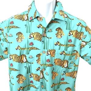 Ambsn, Tiger Print Short Sleeve Button Down